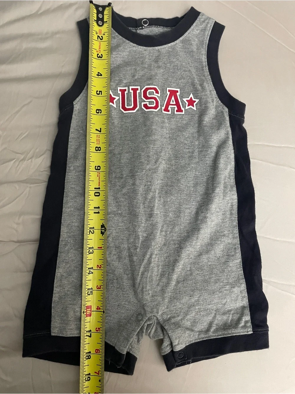 EUC Gymboree Gray and Navy USA Sleeveless One-Piece Bodysuit